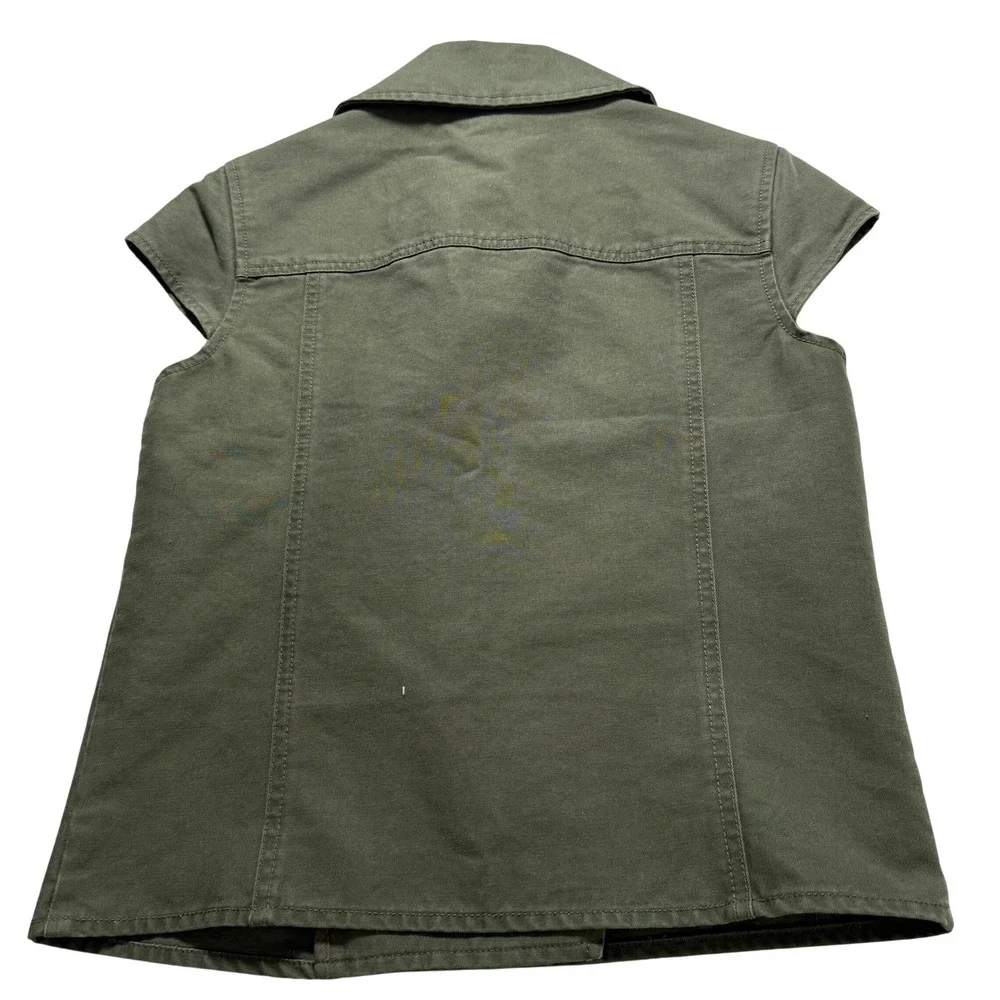 KATE SPADE Saturday Moto Vest Women XS Olive Green Cotton Asymmetrical Zip Biker